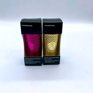 Starbucks Sangria (Hot Pink, Purple) and gold Cup Ornament Key Chain